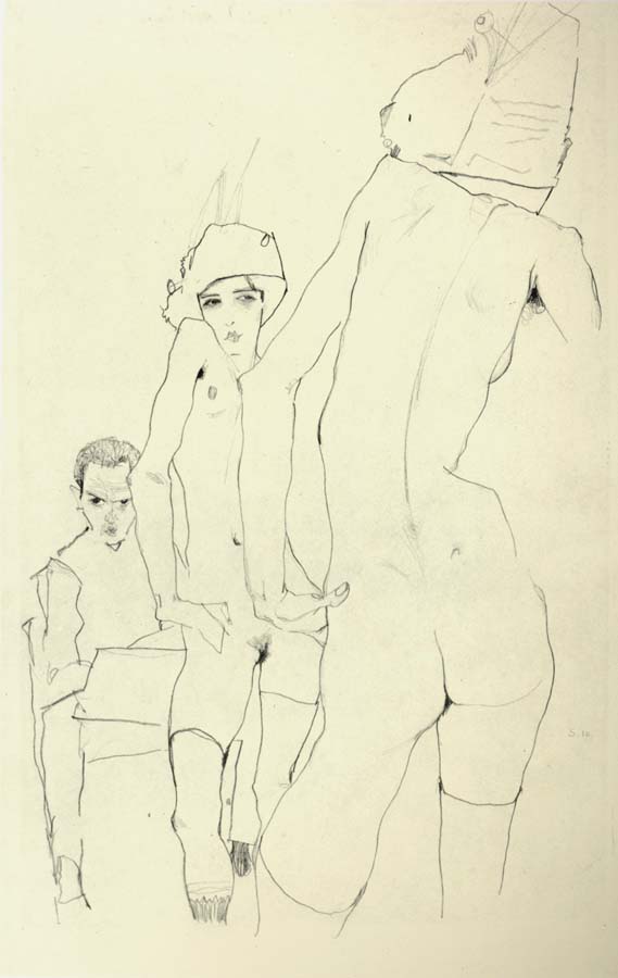 Schiele Drawing a Nude Model before a Mirror